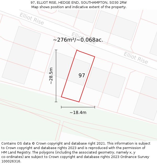 97, ELLIOT RISE, HEDGE END, SOUTHAMPTON, SO30 2RW: Plot and title map