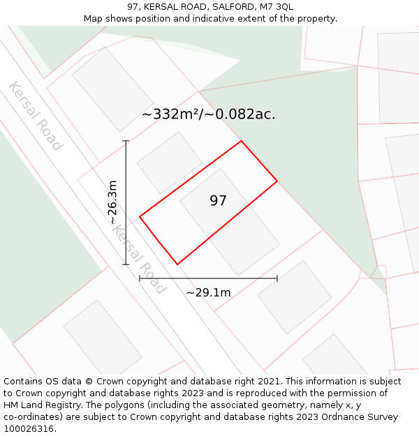 97, KERSAL ROAD, SALFORD, M7 3QL: Plot and title map