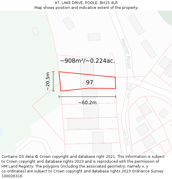 97, LAKE DRIVE, POOLE, BH15 4LR: Plot and title map