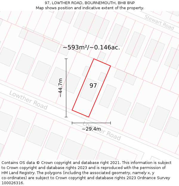 97, LOWTHER ROAD, BOURNEMOUTH, BH8 8NP: Plot and title map