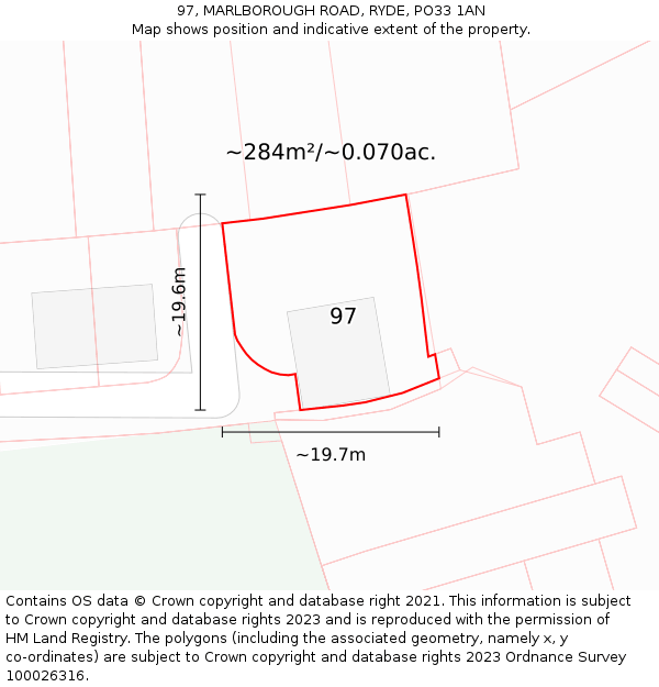 97, MARLBOROUGH ROAD, RYDE, PO33 1AN: Plot and title map