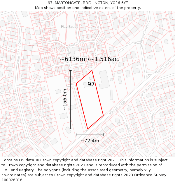 97, MARTONGATE, BRIDLINGTON, YO16 6YE: Plot and title map