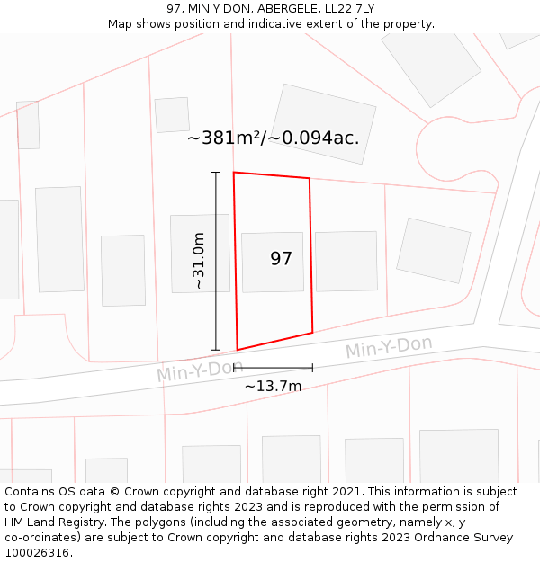 97, MIN Y DON, ABERGELE, LL22 7LY: Plot and title map