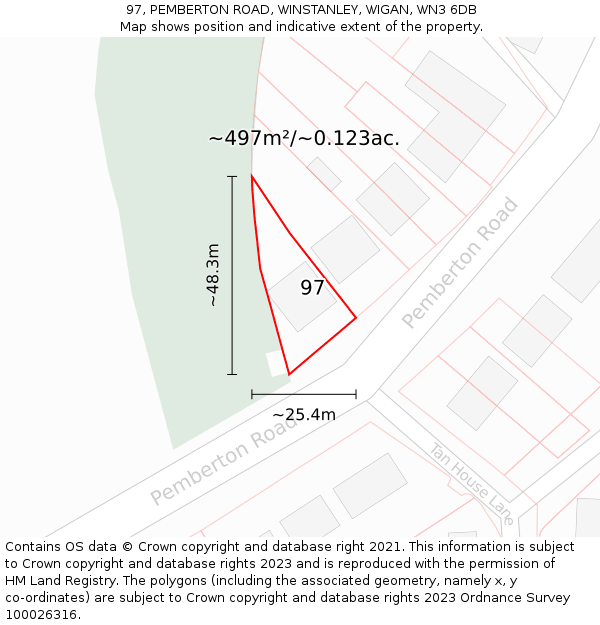 97, PEMBERTON ROAD, WINSTANLEY, WIGAN, WN3 6DB: Plot and title map