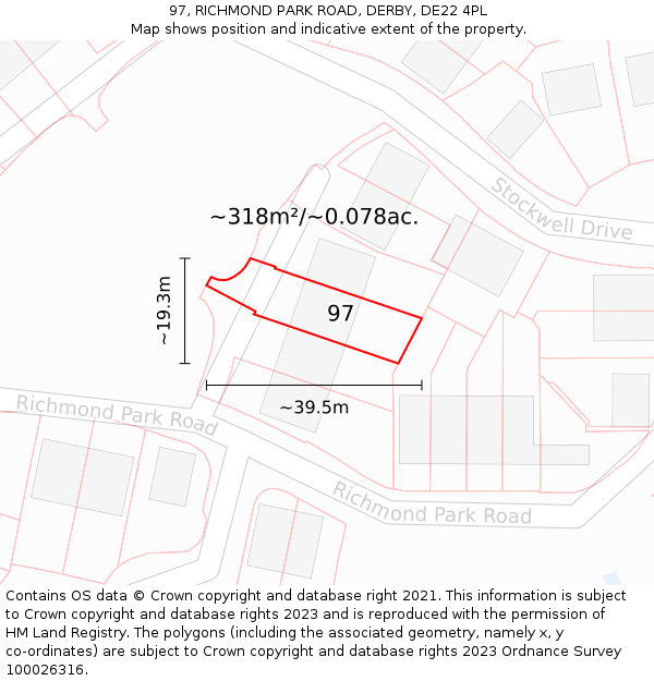 97, RICHMOND PARK ROAD, DERBY, DE22 4PL: Plot and title map