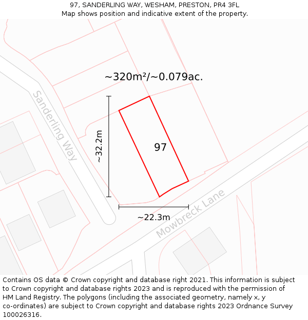 97, SANDERLING WAY, WESHAM, PRESTON, PR4 3FL: Plot and title map