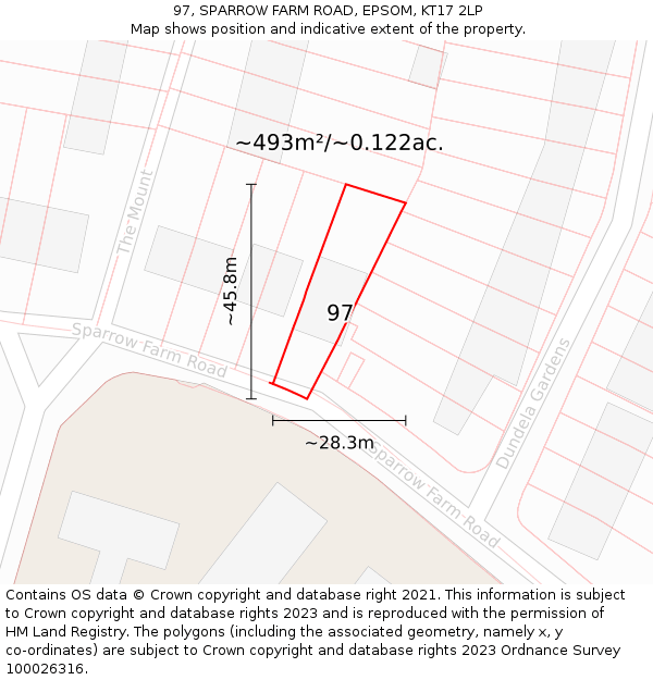 97, SPARROW FARM ROAD, EPSOM, KT17 2LP: Plot and title map