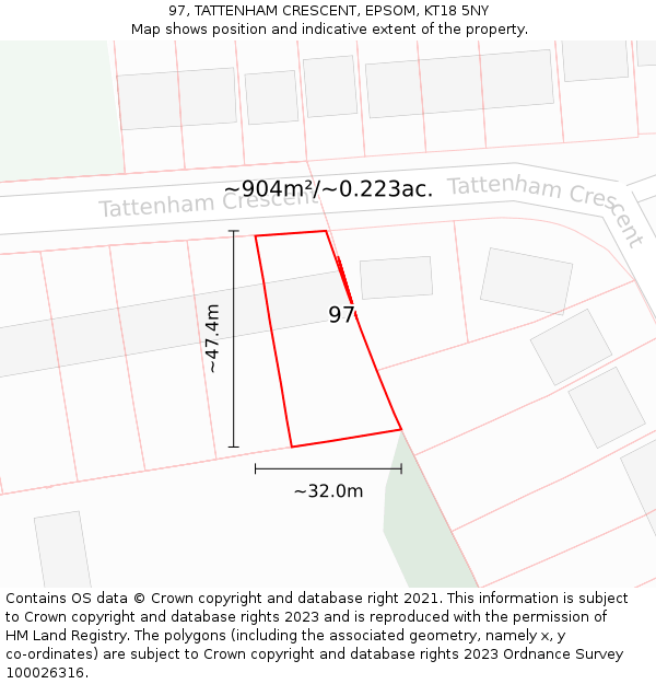 97, TATTENHAM CRESCENT, EPSOM, KT18 5NY: Plot and title map