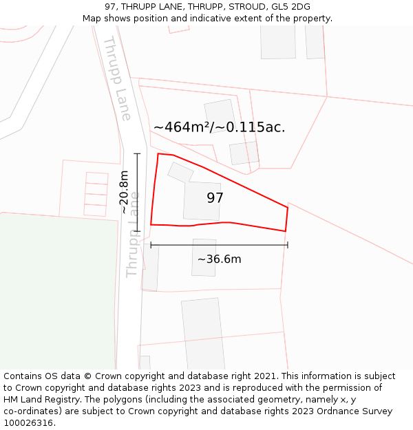 97, THRUPP LANE, THRUPP, STROUD, GL5 2DG: Plot and title map