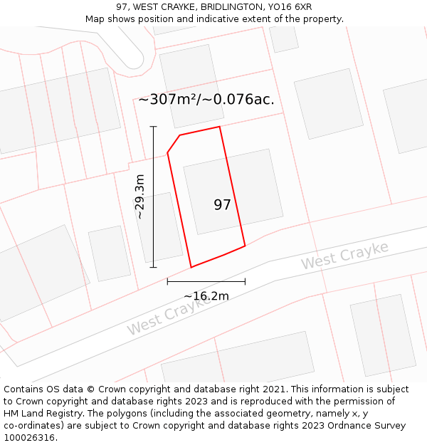 97, WEST CRAYKE, BRIDLINGTON, YO16 6XR: Plot and title map