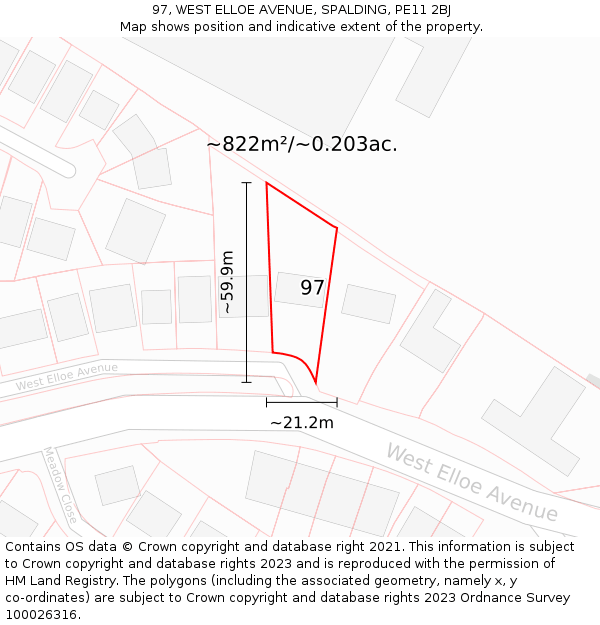 97, WEST ELLOE AVENUE, SPALDING, PE11 2BJ: Plot and title map