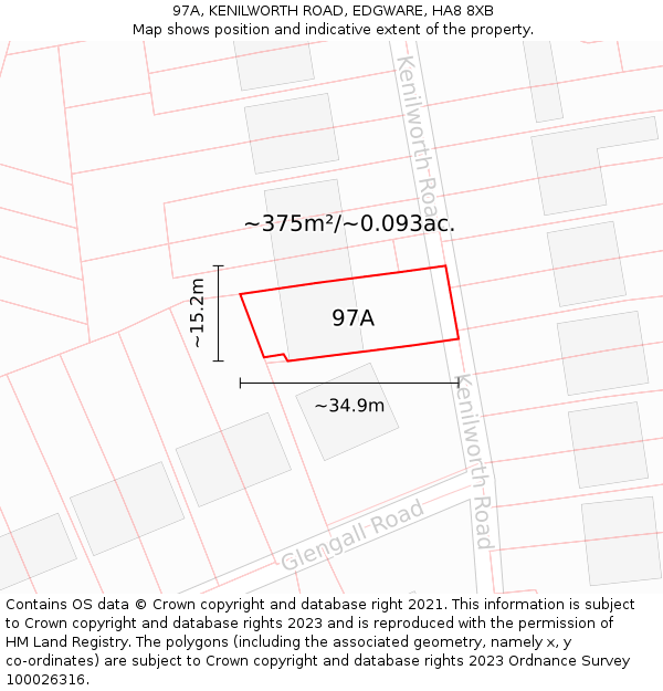 97A, KENILWORTH ROAD, EDGWARE, HA8 8XB: Plot and title map