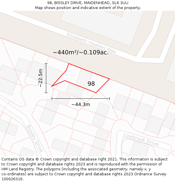 98, BISSLEY DRIVE, MAIDENHEAD, SL6 3UU: Plot and title map