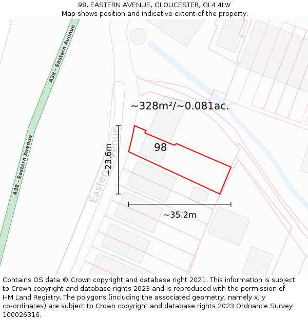 98, EASTERN AVENUE, GLOUCESTER, GL4 4LW: Plot and title map