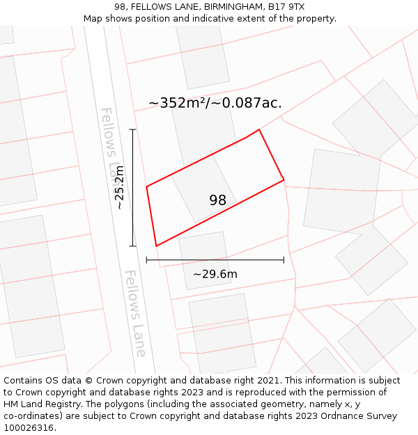 98, FELLOWS LANE, BIRMINGHAM, B17 9TX: Plot and title map