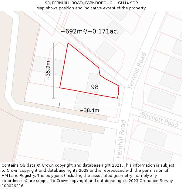 98, FERNHILL ROAD, FARNBOROUGH, GU14 9DP: Plot and title map