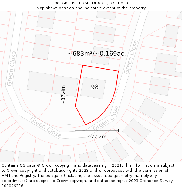 98, GREEN CLOSE, DIDCOT, OX11 8TB: Plot and title map