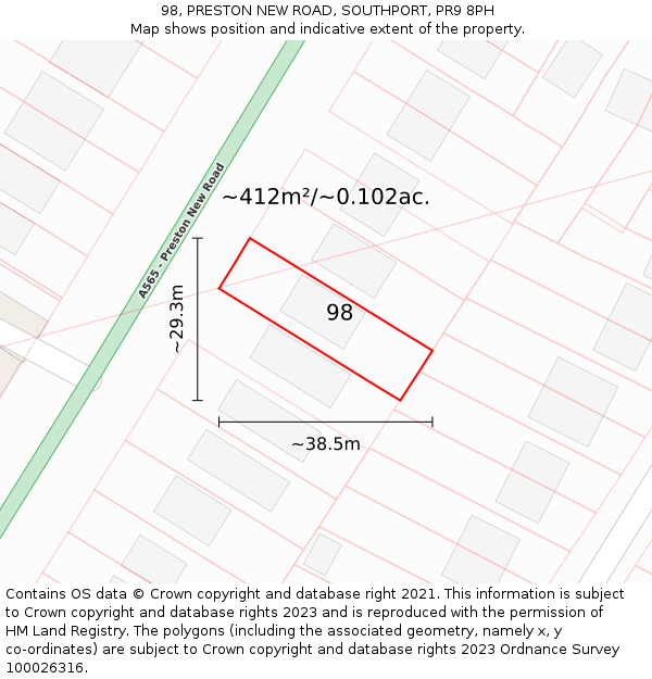 98, PRESTON NEW ROAD, SOUTHPORT, PR9 8PH: Plot and title map