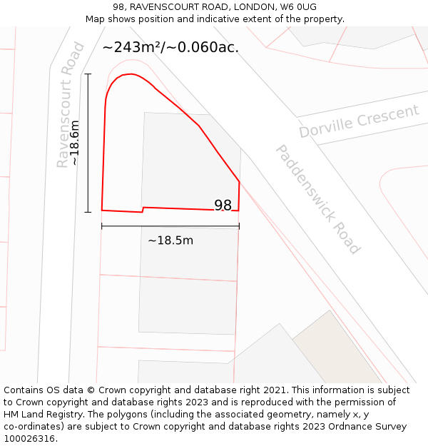 98, RAVENSCOURT ROAD, LONDON, W6 0UG: Plot and title map