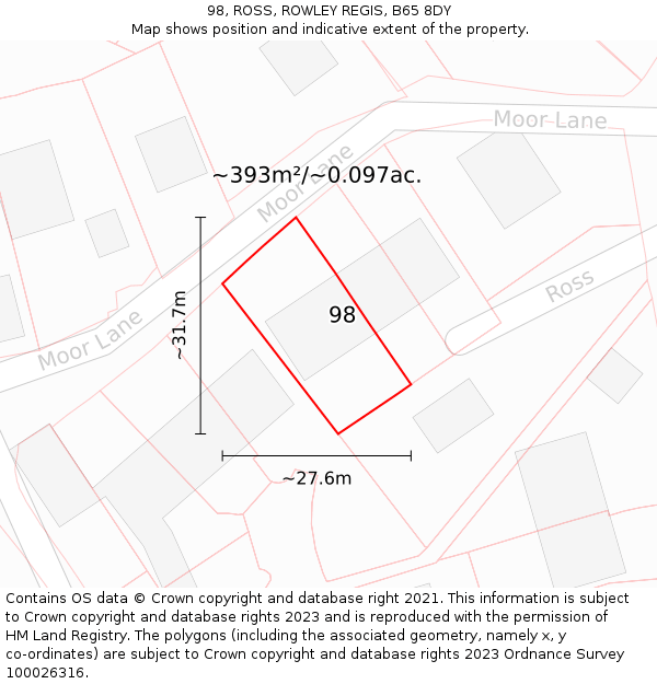 98, ROSS, ROWLEY REGIS, B65 8DY: Plot and title map