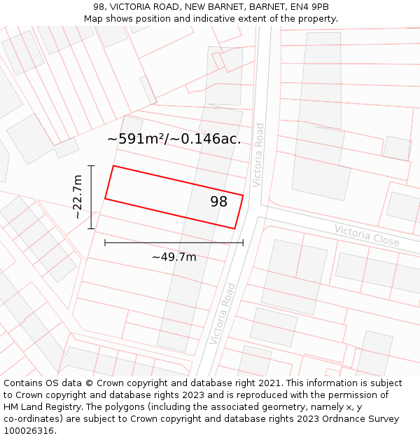 98, VICTORIA ROAD, NEW BARNET, BARNET, EN4 9PB: Plot and title map