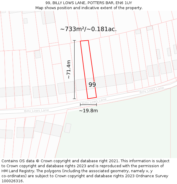 99, BILLY LOWS LANE, POTTERS BAR, EN6 1UY: Plot and title map