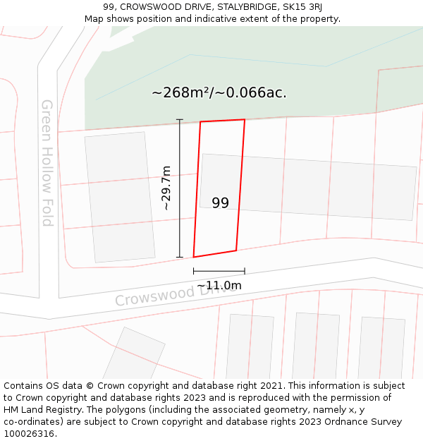 99, CROWSWOOD DRIVE, STALYBRIDGE, SK15 3RJ: Plot and title map