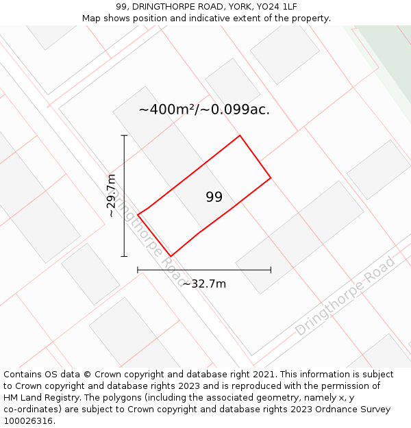 99, DRINGTHORPE ROAD, YORK, YO24 1LF: Plot and title map