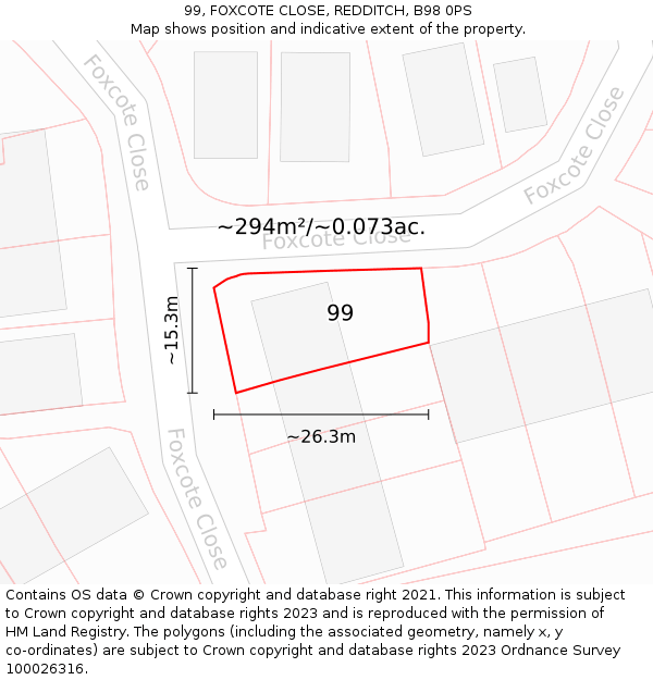 99, FOXCOTE CLOSE, REDDITCH, B98 0PS: Plot and title map