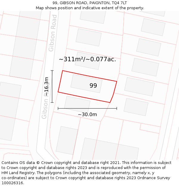 99, GIBSON ROAD, PAIGNTON, TQ4 7LT: Plot and title map