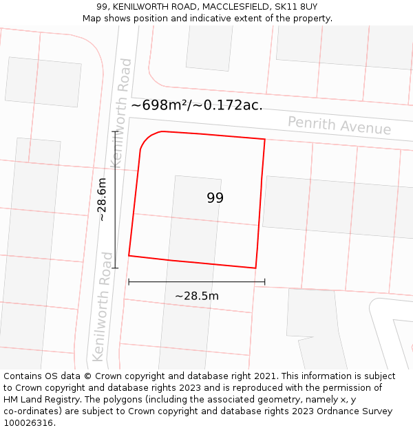 99, KENILWORTH ROAD, MACCLESFIELD, SK11 8UY: Plot and title map