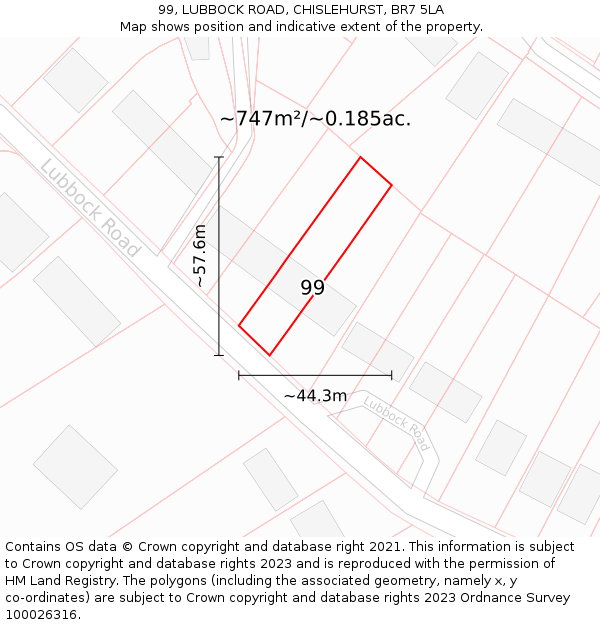 99, LUBBOCK ROAD, CHISLEHURST, BR7 5LA: Plot and title map