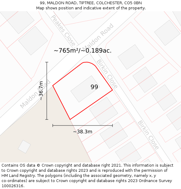 99, MALDON ROAD, TIPTREE, COLCHESTER, CO5 0BN: Plot and title map