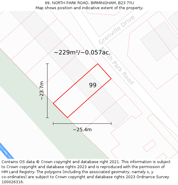 99, NORTH PARK ROAD, BIRMINGHAM, B23 7YU: Plot and title map