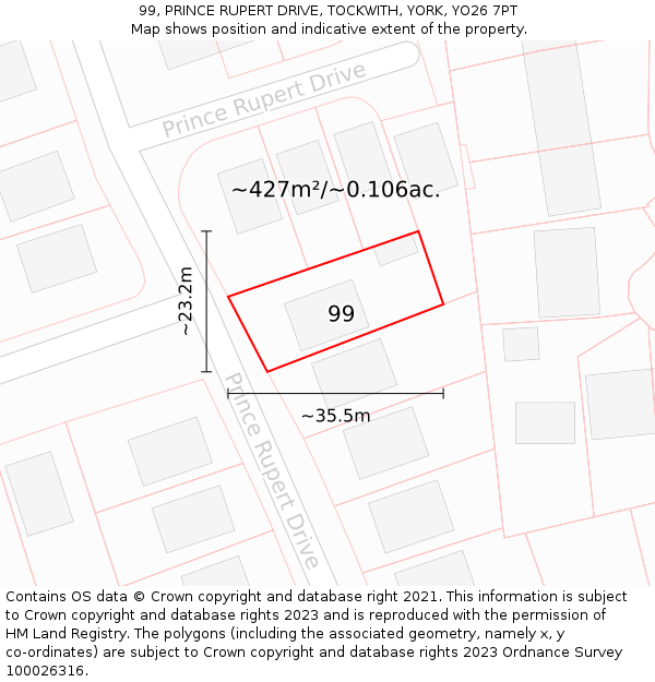 99, PRINCE RUPERT DRIVE, TOCKWITH, YORK, YO26 7PT: Plot and title map