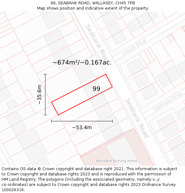 99, SEABANK ROAD, WALLASEY, CH45 7PB: Plot and title map