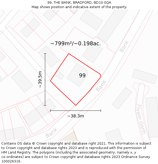 99, THE BANK, BRADFORD, BD10 0QA: Plot and title map