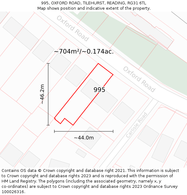 995, OXFORD ROAD, TILEHURST, READING, RG31 6TL: Plot and title map