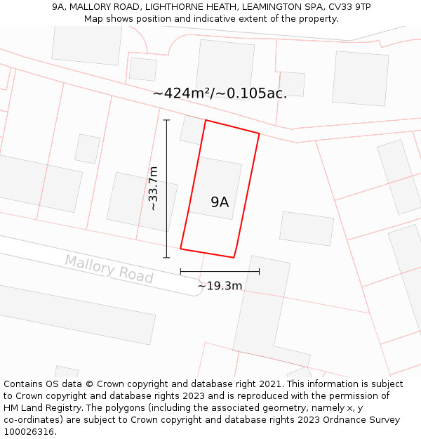 9A, MALLORY ROAD, LIGHTHORNE HEATH, LEAMINGTON SPA, CV33 9TP: Plot and title map