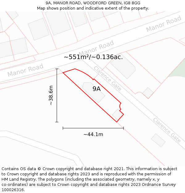 9A, MANOR ROAD, WOODFORD GREEN, IG8 8GG: Plot and title map