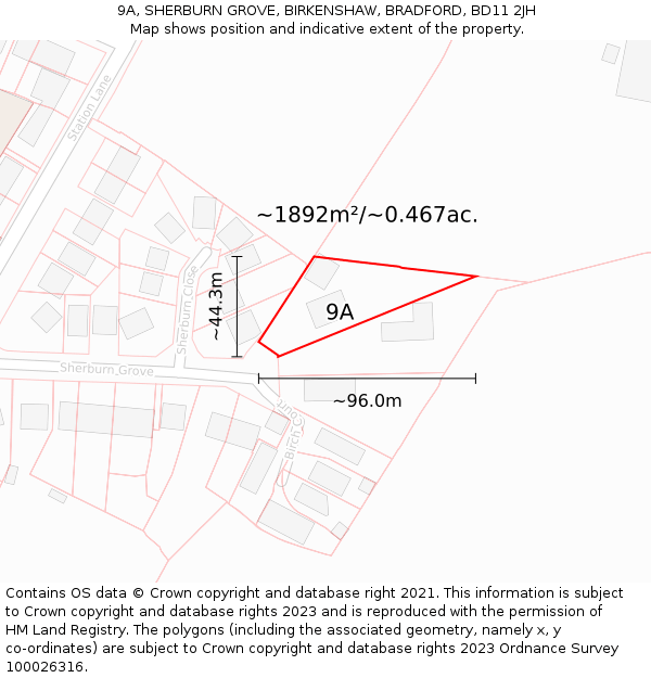 9A, SHERBURN GROVE, BIRKENSHAW, BRADFORD, BD11 2JH: Plot and title map