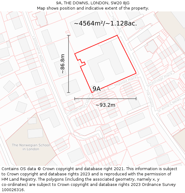 9A, THE DOWNS, LONDON, SW20 8JG: Plot and title map