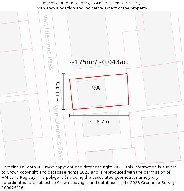 9A, VAN DIEMENS PASS, CANVEY ISLAND, SS8 7QD: Plot and title map