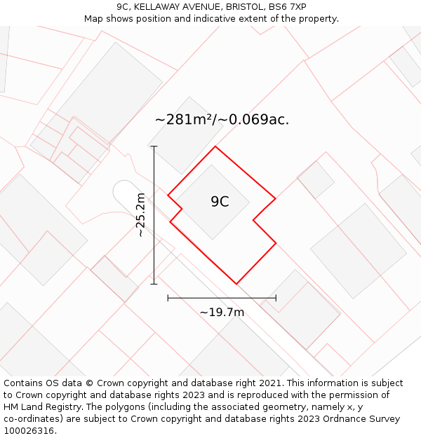 9C, KELLAWAY AVENUE, BRISTOL, BS6 7XP: Plot and title map