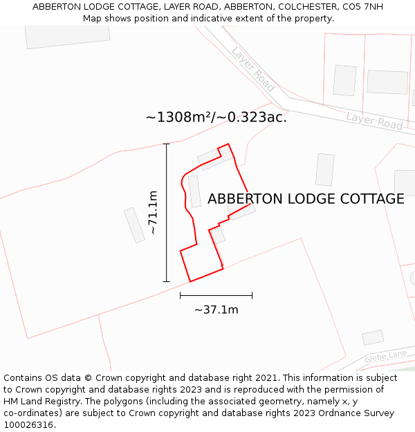 ABBERTON LODGE COTTAGE, LAYER ROAD, ABBERTON, COLCHESTER, CO5 7NH: Plot and title map