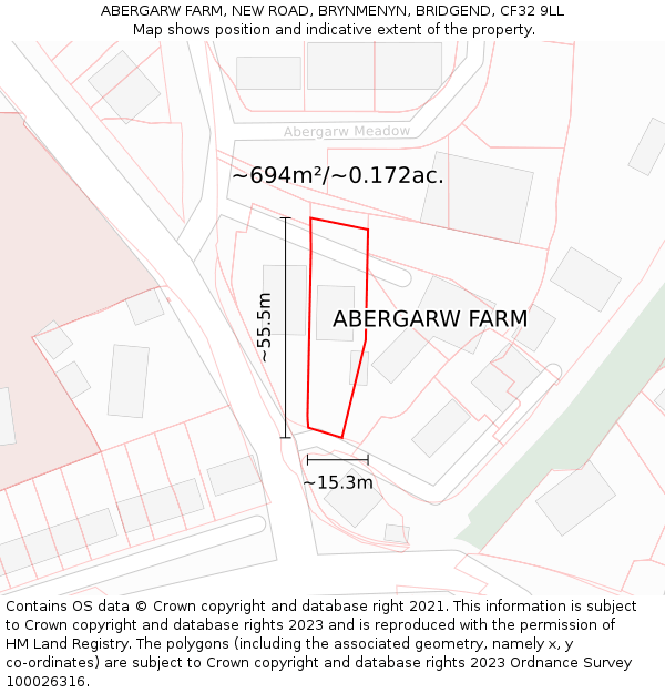 ABERGARW FARM, NEW ROAD, BRYNMENYN, BRIDGEND, CF32 9LL: Plot and title map