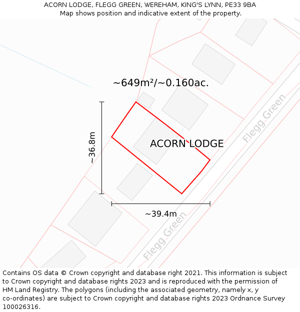 ACORN LODGE, FLEGG GREEN, WEREHAM, KING'S LYNN, PE33 9BA: Plot and title map