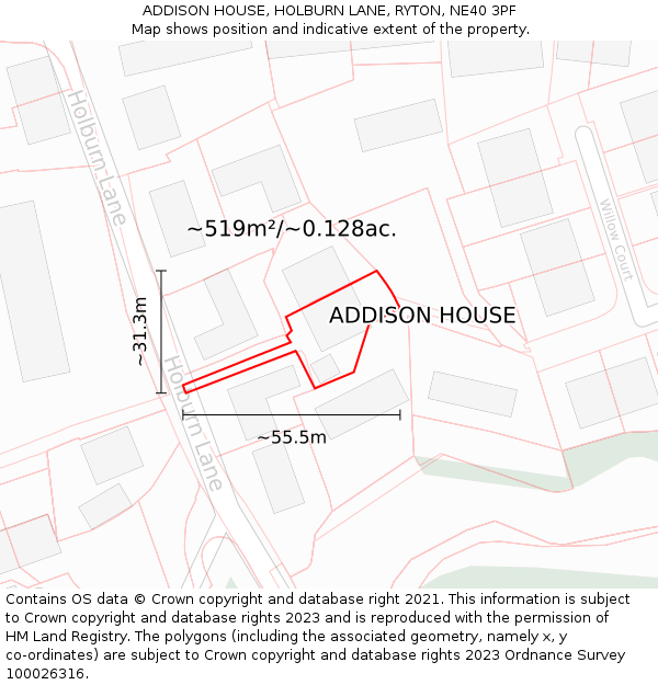 ADDISON HOUSE, HOLBURN LANE, RYTON, NE40 3PF: Plot and title map