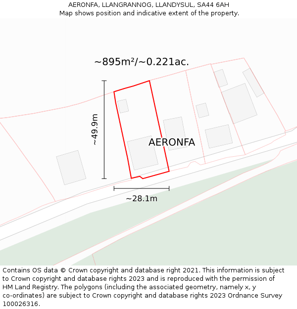 AERONFA, LLANGRANNOG, LLANDYSUL, SA44 6AH: Plot and title map