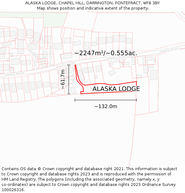 ALASKA LODGE, CHAPEL HILL, DARRINGTON, PONTEFRACT, WF8 3BY: Plot and title map